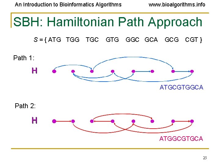 An Introduction to Bioinformatics Algorithms www. bioalgorithms. info SBH: Hamiltonian Path Approach S =