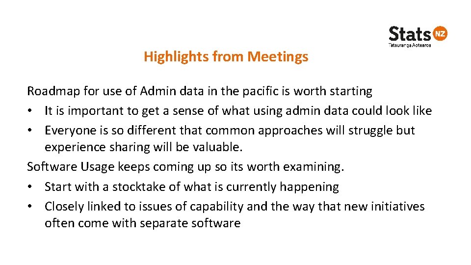 Highlights from Meetings Roadmap for use of Admin data in the pacific is worth