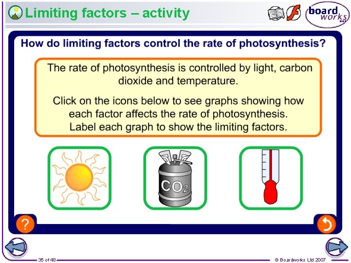 Limiting factors – activity 35 of 48 © Boardworks Ltd 2007 