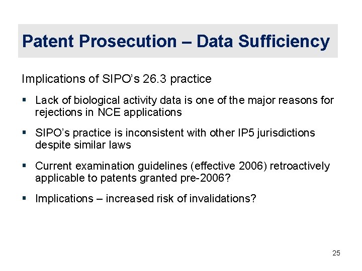 Patent Prosecution – Data Sufficiency Implications of SIPO’s 26. 3 practice § Lack of