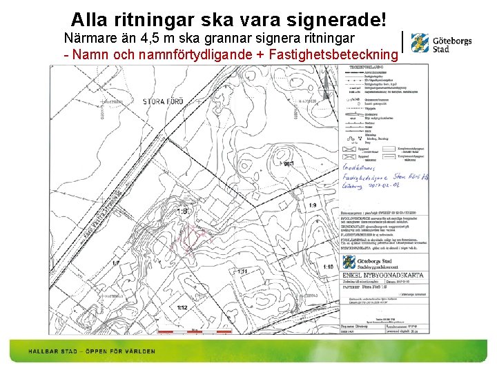 Alla ritningar ska vara signerade! Närmare än 4, 5 m ska grannar signera ritningar