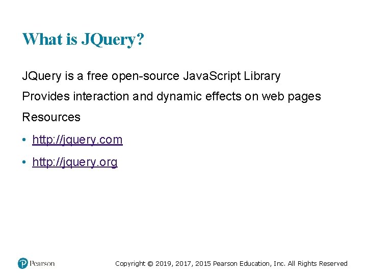 What is JQuery? JQuery is a free open-source Java. Script Library Provides interaction and