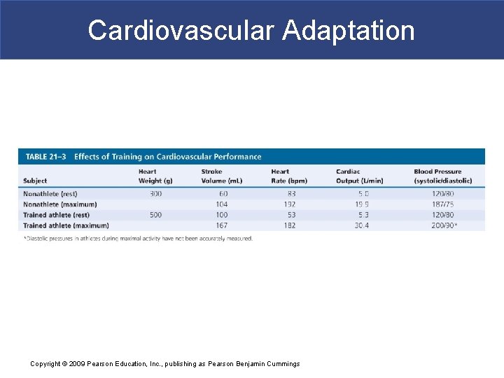 Cardiovascular Adaptation Copyright © 2009 Pearson Education, Inc. , publishing as Pearson Benjamin Cummings