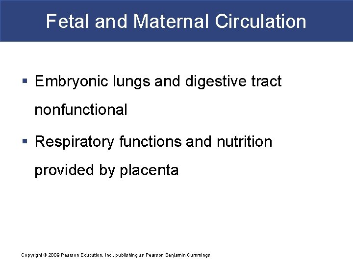 Fetal and Maternal Circulation § Embryonic lungs and digestive tract nonfunctional § Respiratory functions
