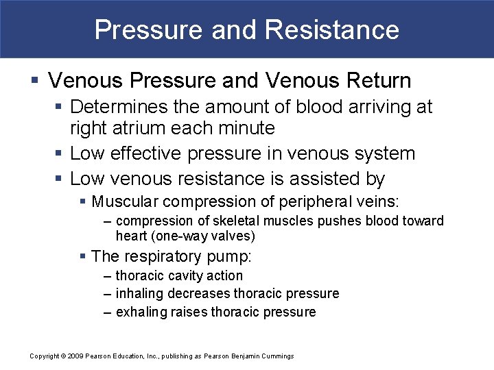 Pressure and Resistance § Venous Pressure and Venous Return § Determines the amount of