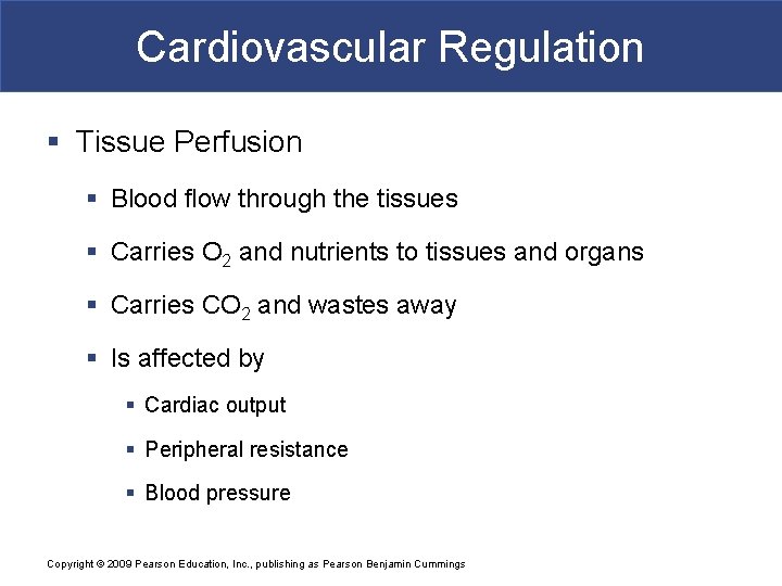 Cardiovascular Regulation § Tissue Perfusion § Blood flow through the tissues § Carries O