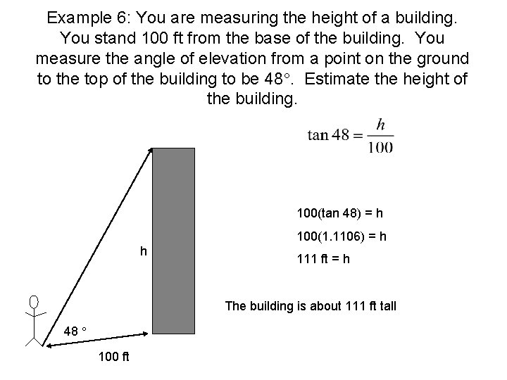Example 6: You are measuring the height of a building. You stand 100 ft