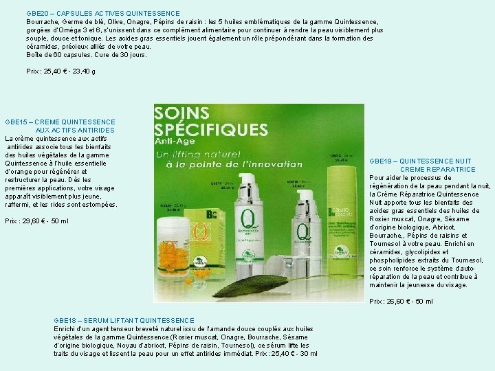 GBE 20 – CAPSULES ACTIVES QUINTESSENCE Bourrache, Germe de blé, Olive, Onagre, Pépins de