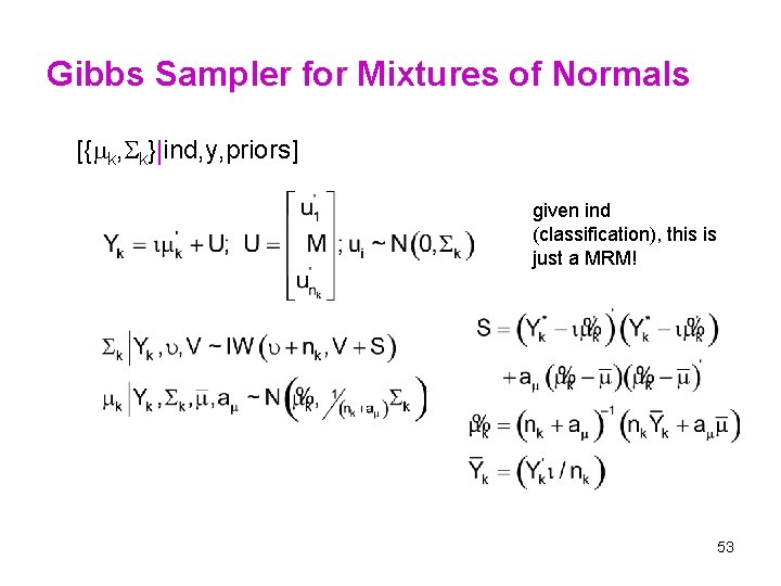 Gibbs Sampler for Mixtures of Normals [{ k, k}|ind, y, priors] given ind (classification),