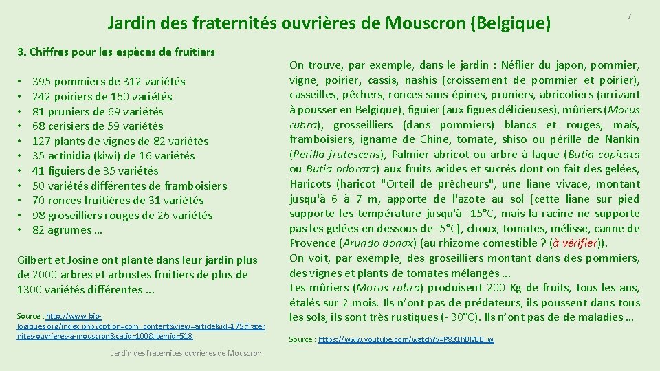 Jardin des fraternités ouvrières de Mouscron (Belgique) 3. Chiffres pour les espèces de fruitiers