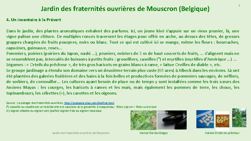 Jardin des fraternités ouvrières de Mouscron (Belgique) 8 4. Un inventaire à la Prévert