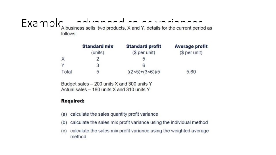 Example – advanced sales variances 
