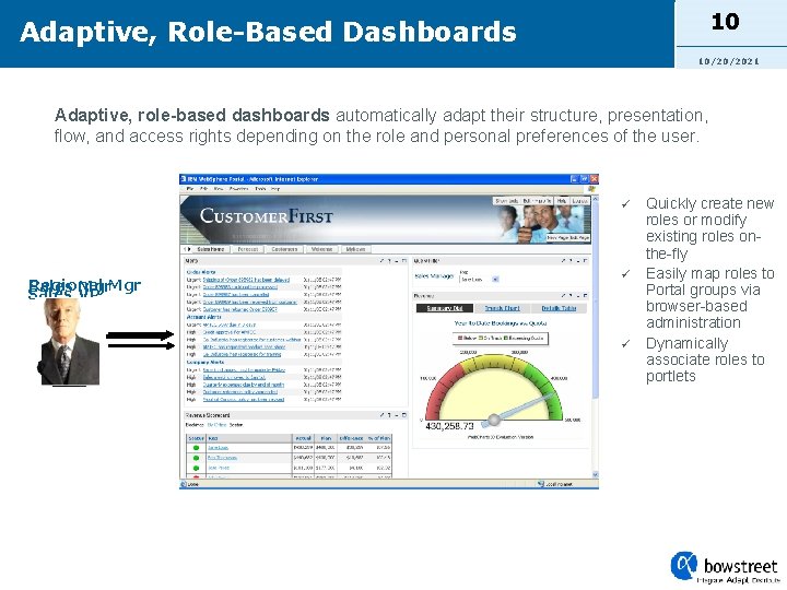 10 Adaptive, Role-Based Dashboards 10/20/2021 Adaptive, role-based dashboards automatically adapt their structure, presentation, flow,