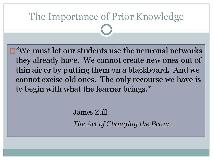 The Importance of Prior Knowledge �“We must let our students use the neuronal networks