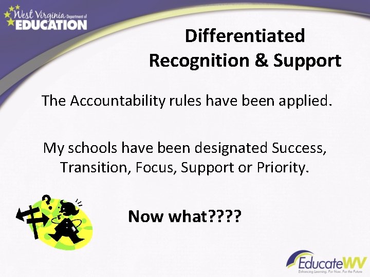 Differentiated Recognition & Support The Accountability rules have been applied. My schools have been