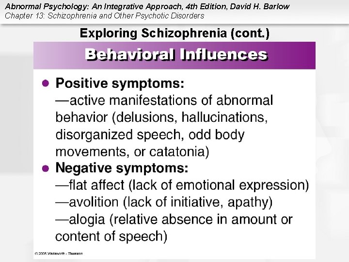 Abnormal Psychology: An Integrative Approach, 4 th Edition, David H. Barlow Chapter 13: Schizophrenia