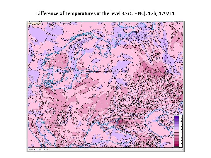 Difference of Temperatures at the level 35 (Cl - NC), 12 h, 170711 