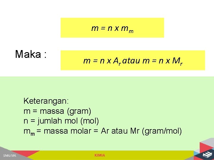 m = n x mm Maka : m = n x Ar atau m