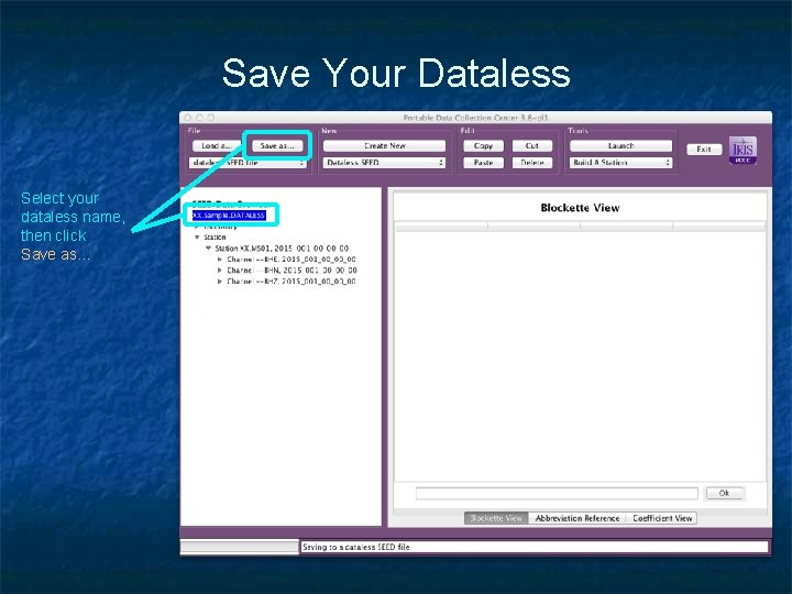Save Your Dataless Select your dataless name, then click Save as… 