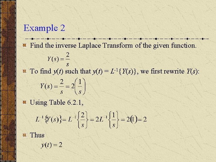 Example 2 Find the inverse Laplace Transform of the given function. To find y(t)