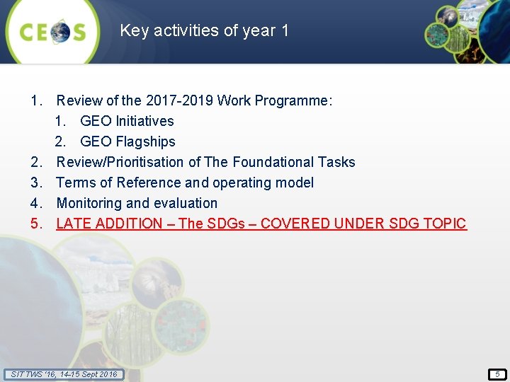 Key activities of year 1 1. Review of the 2017 -2019 Work Programme: 1.