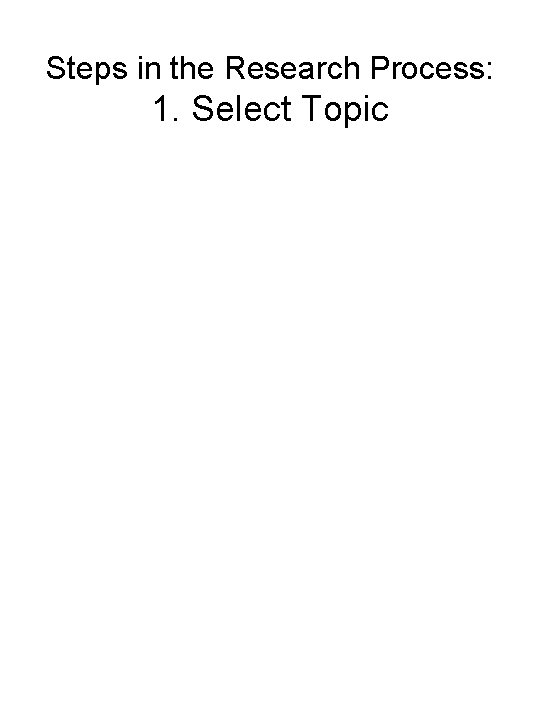 Steps in the Research Process: 1. Select Topic 