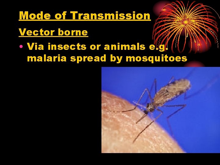 Mode of Transmission Vector borne • Via insects or animals e. g. malaria spread