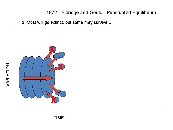 - 1972 - Eldridge and Gould - Punctuated Equilibrium 2. Most will go extinct,