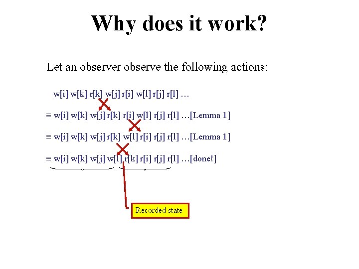 Why does it work? Let an observer observe the following actions: w[i] w[k] r[k]