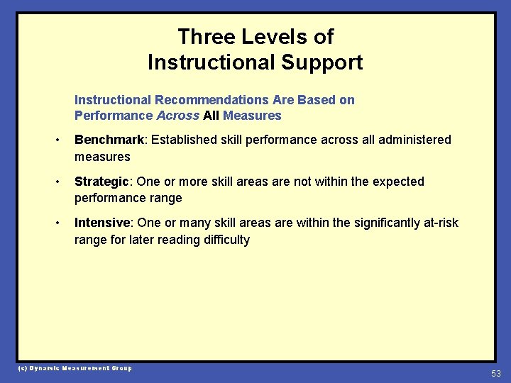 Three Levels of Instructional Support Instructional Recommendations Are Based on Performance Across All Measures