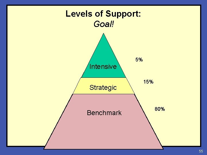 Levels of Support: Goal! 5% Intensive Strategic Benchmark 15% 80% 55 