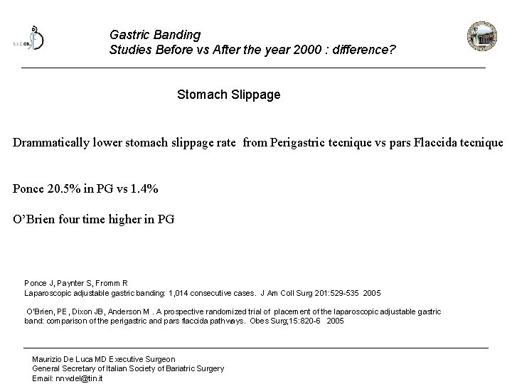 Gastric Banding Studies Before vs After the year 2000 : difference? Stomach Slippage Drammatically