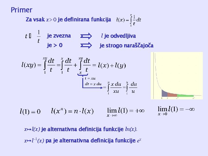 Primer Za vsak x>0 je definirana funkcija je zvezna l je odvedljiva je >
