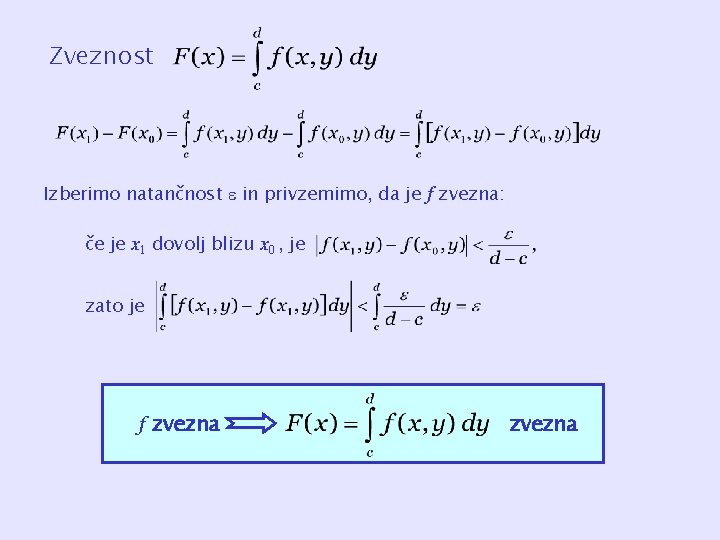 Zveznost Izberimo natančnost e in privzemimo, da je f zvezna: če je x 1