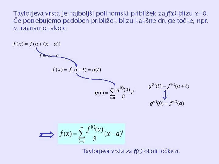 Taylorjeva vrsta je najboljši polinomski približek za f(x) blizu x=0. Če potrebujemo podoben približek