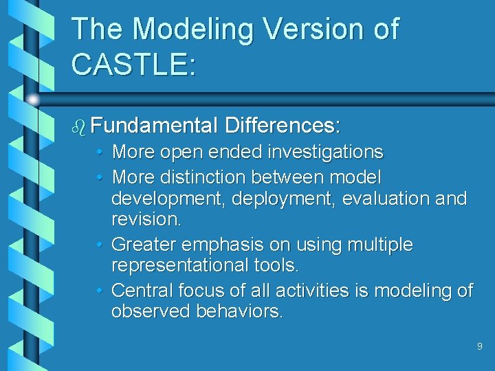 The Modeling Version of CASTLE: b Fundamental Differences: • More open ended investigations •