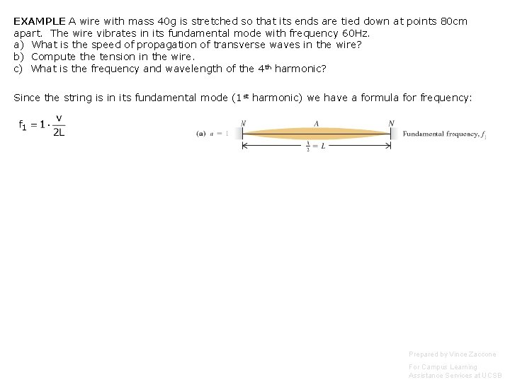 EXAMPLE A wire with mass 40 g is stretched so that its ends are