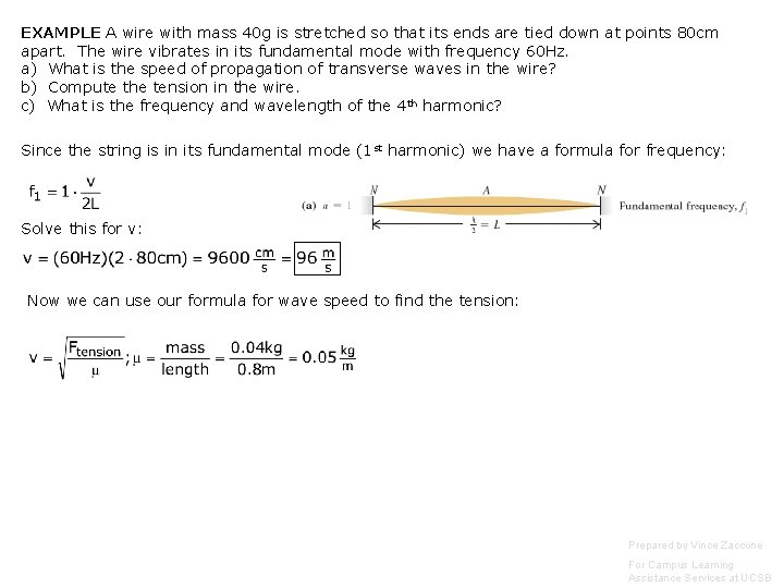 EXAMPLE A wire with mass 40 g is stretched so that its ends are
