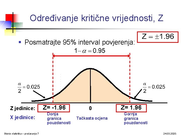 Određivanje kritične vrijednosti, Z § Posmatrajte 95% interval povjerenja: Z jedinice: X jedinice: Biznis Određivanje kritične vrijednosti, Z § Posmatrajte 95% interval povjerenja: Z jedinice: X jedinice: Biznis