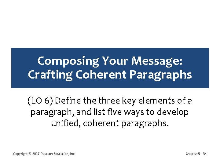 Composing Your Message: Crafting Coherent Paragraphs (LO 6) Define three key elements of a