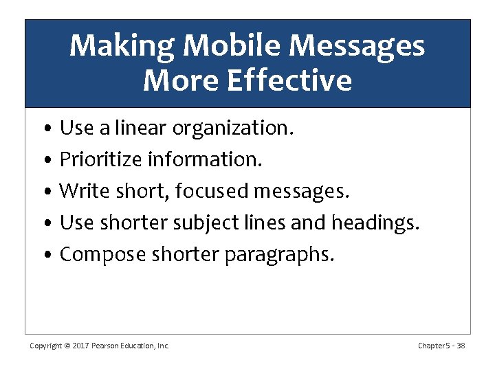 Making Mobile Messages More Effective • Use a linear organization. • Prioritize information. •