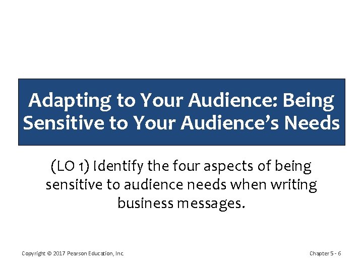 Adapting to Your Audience: Being Sensitive to Your Audience’s Needs (LO 1) Identify the