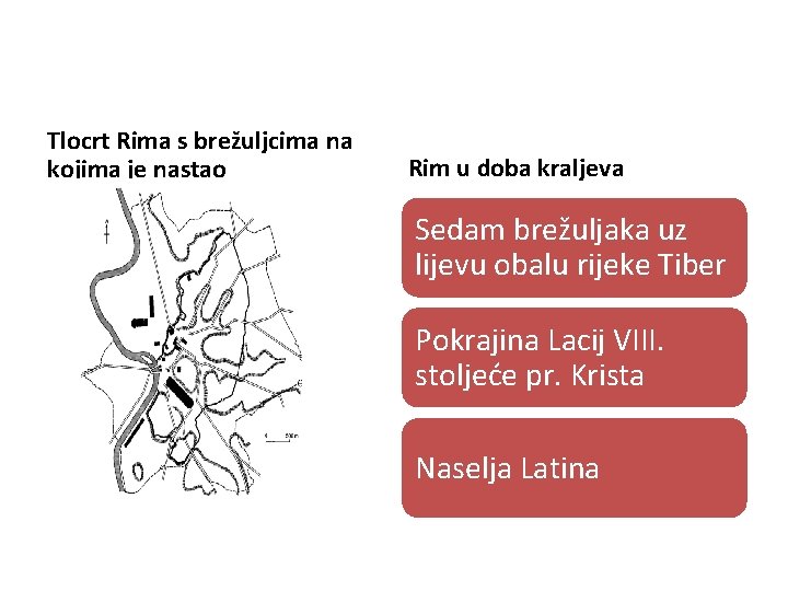 Tlocrt Rima s brežuljcima na kojima je nastao Rim u doba kraljeva Sedam brežuljaka