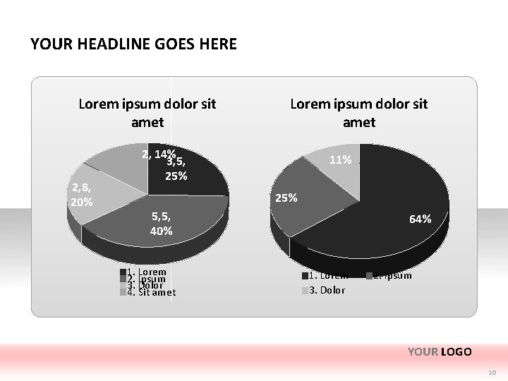 YOUR HEADLINE GOES HERE Lorem ipsum dolor sit amet 2, 8, 20% Lorem ipsum