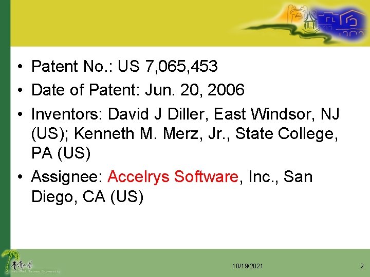  • Patent No. : US 7, 065, 453 • Date of Patent: Jun.