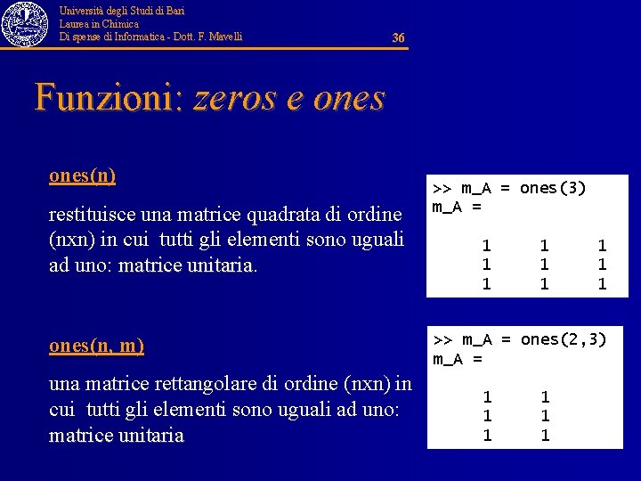 Università degli Studi di Bari Laurea in Chimica Di spense di Informatica - Dott.