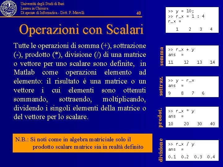 Università degli Studi di Bari Laurea in Chimica Di spense di Informatica - Dott.