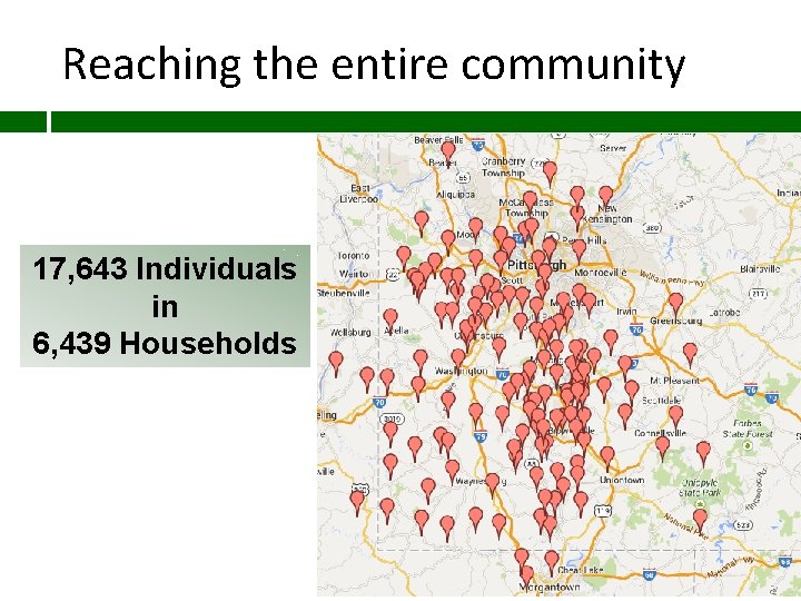 Reaching the entire community 17, 643 Individuals in 6, 439 Households 