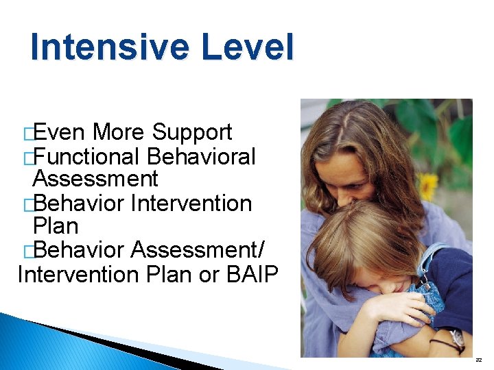 Intensive Level �Even More Support �Functional Behavioral Assessment �Behavior Intervention Plan �Behavior Assessment/ Intervention