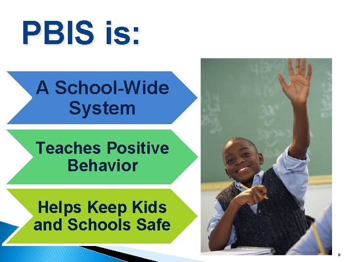 PBIS is: A School-Wide System Teaches Positive Behavior Helps Keep Kids and Schools Safe